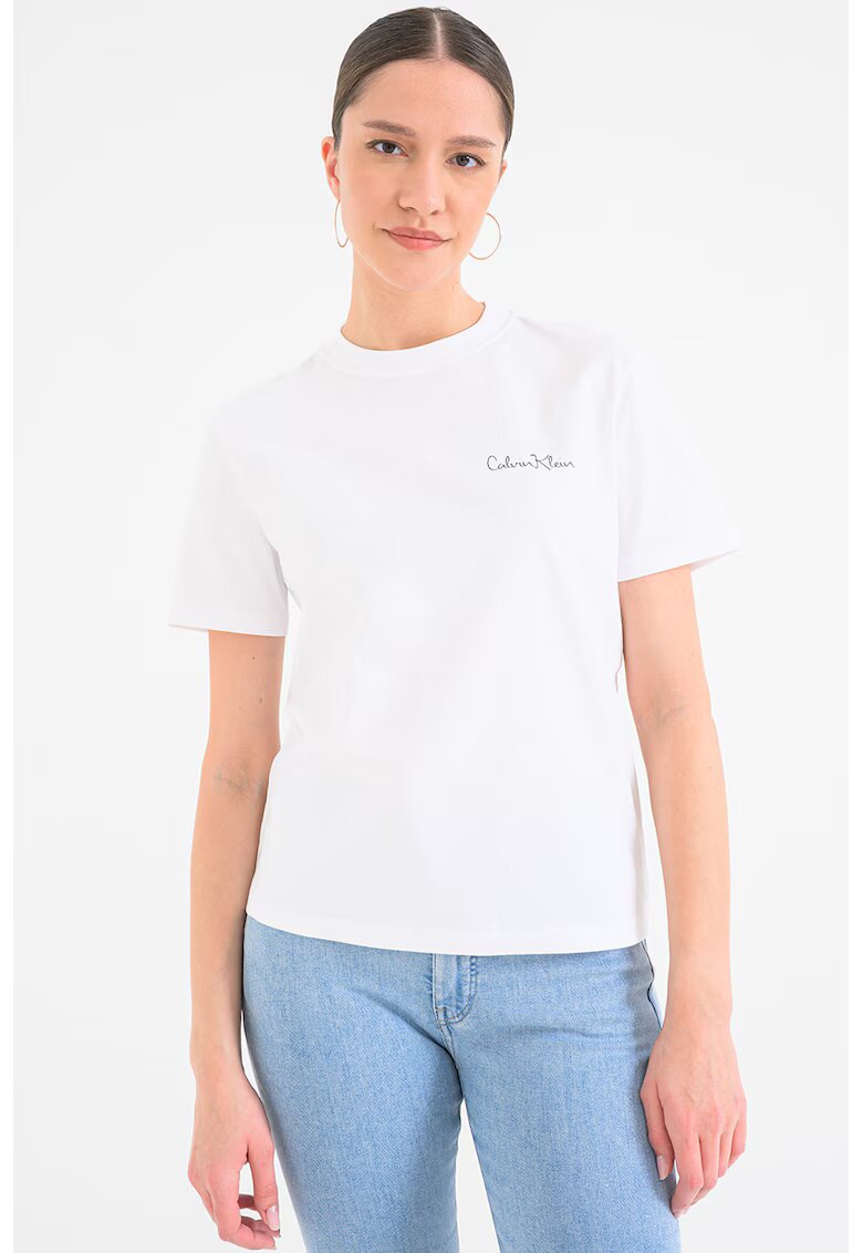 Calvin Klein Jeans Tricou de bumbac cu decolteu la baza gatului - Alb optic