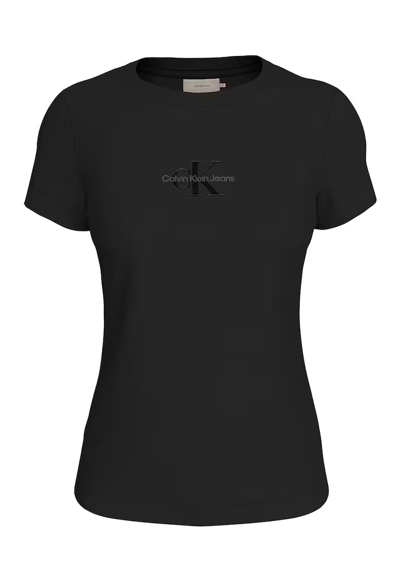 Calvin Klein Jeans Tricou de bumbac cu decolteu la baza gatului - Negru