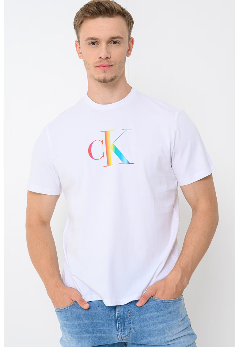 Calvin Klein Jeans Tricou de bumbac cu imprimeu logo - Alb optic