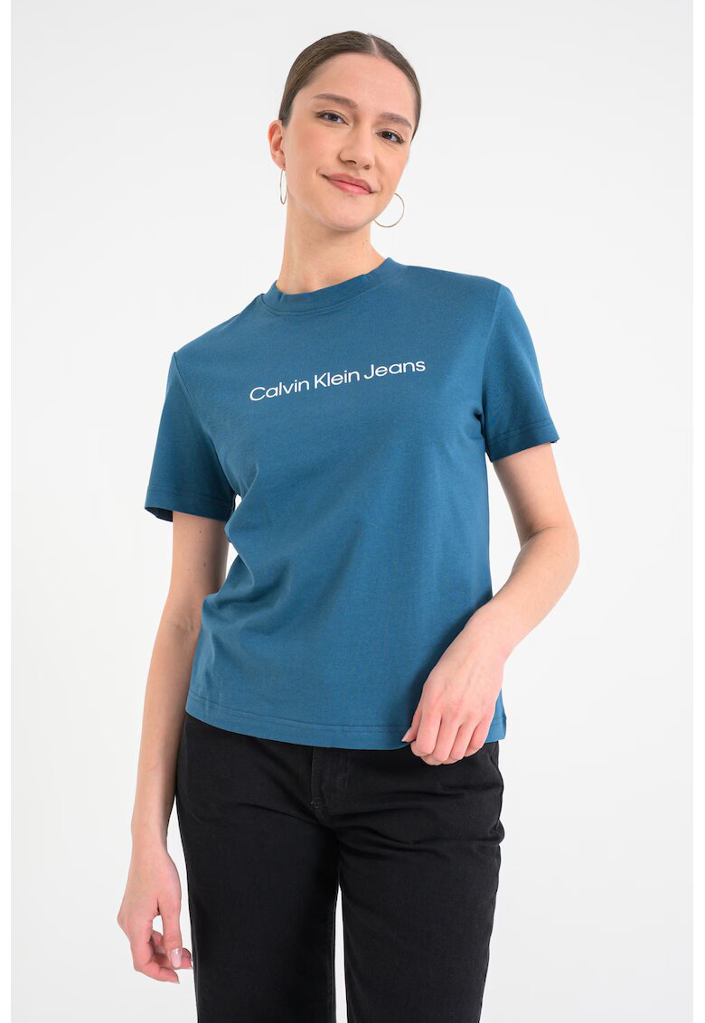 Calvin Klein Jeans Tricou de bumbac cu logo - Albastru petrol