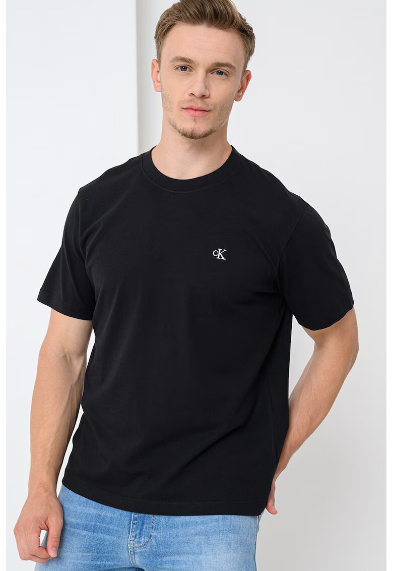 Calvin Klein Jeans Tricou din bumbac cu decolteu la baza gatului - Negru