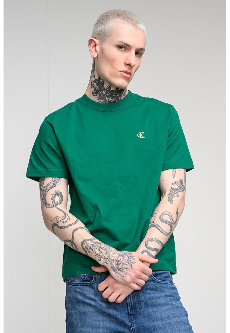 Calvin Klein Jeans Tricou din bumbac cu decolteu la baza gatului - Verde electric