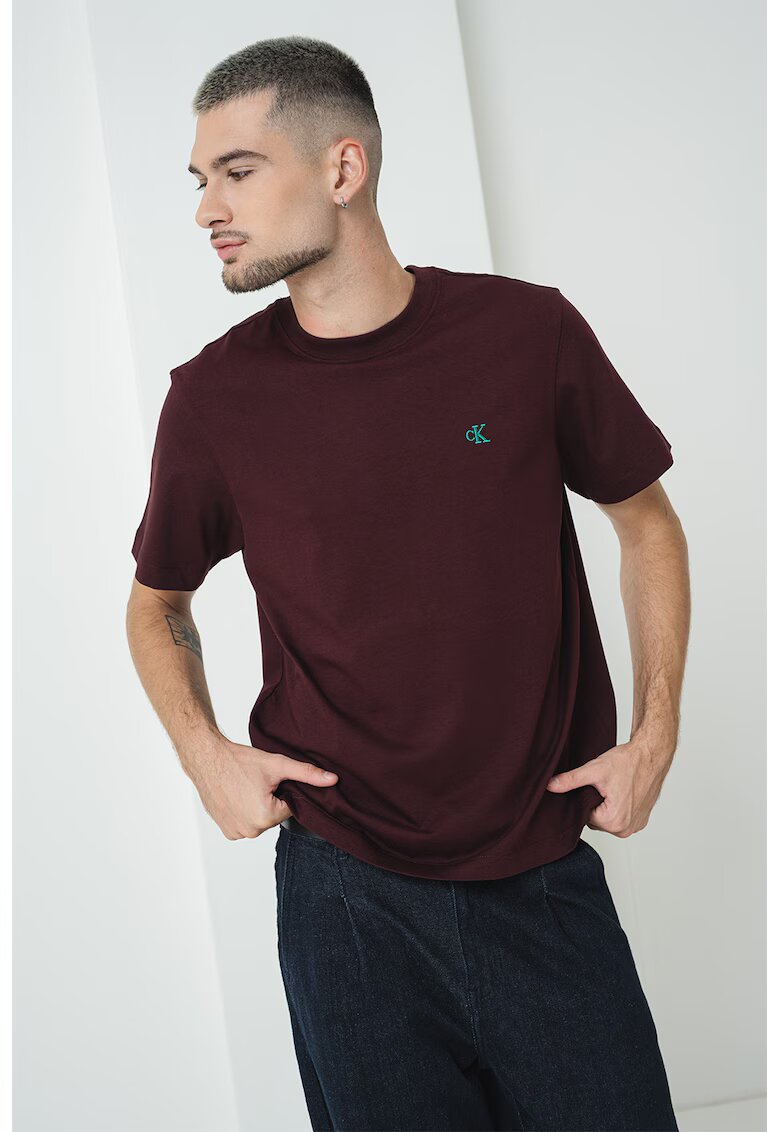 Calvin Klein Jeans Tricou din bumbac cu decolteu la baza gatului - Violet prafuit