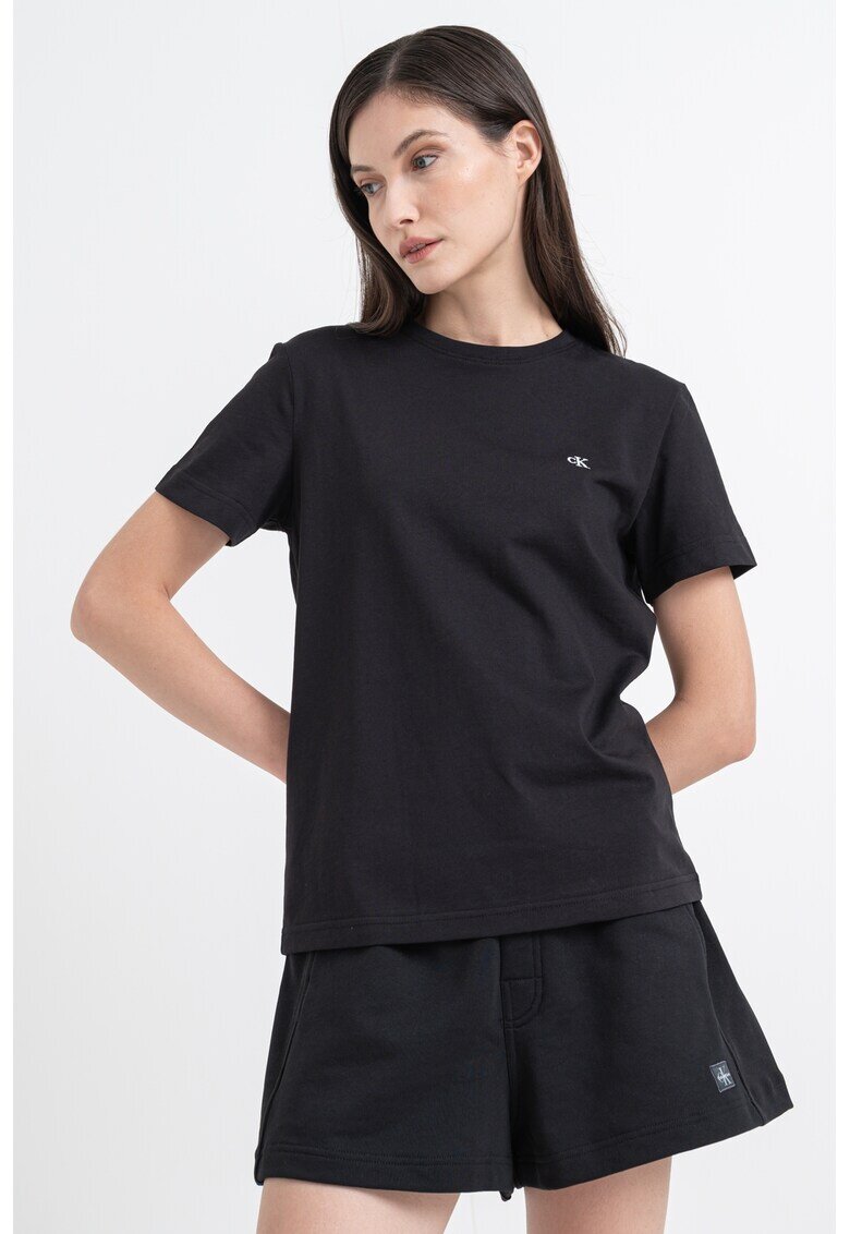 Calvin Klein Jeans Tricou din bumbac cu logo brodat - Negru