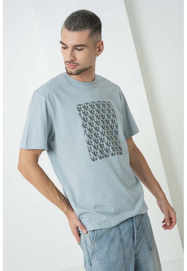 Calvin Klein Jeans Tricou lejer din bumbac cu monograma - Gri deschis/Gri inchis