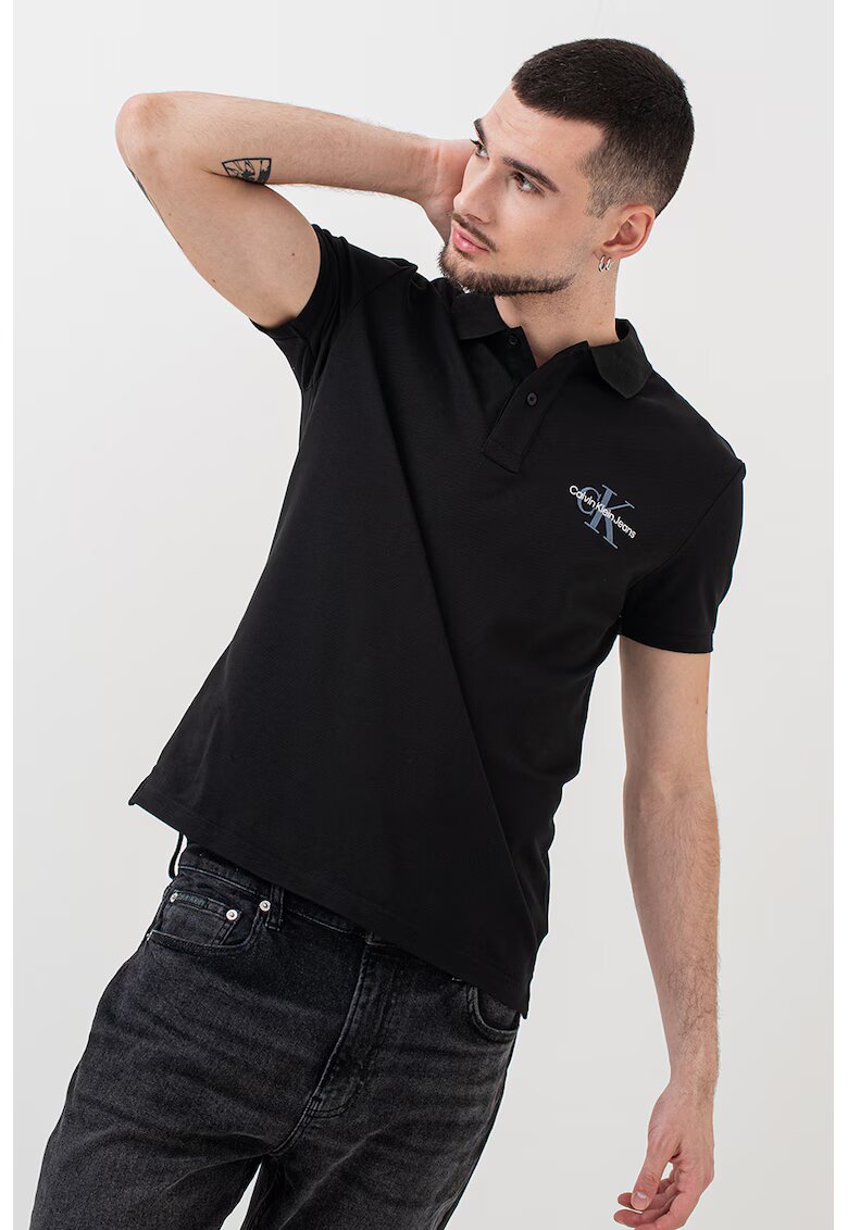 Calvin Klein Jeans Tricou polo cu logo - Albastru prafuit/Negru stins/Alb optic