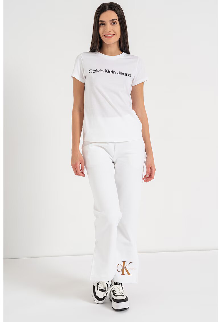 Calvin Klein Jeans Tricou slim fit cu decolteu la baza gatului - Alb