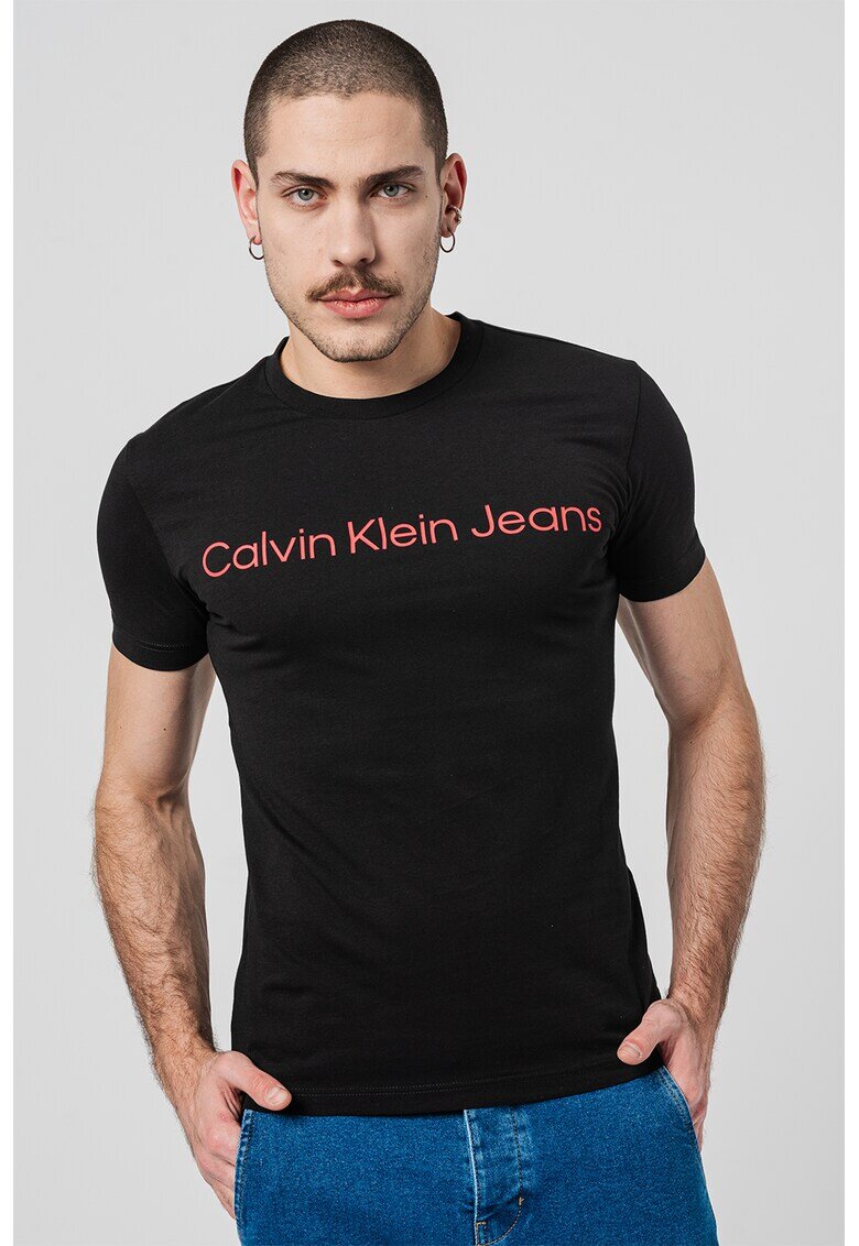 Calvin Klein Jeans Tricou slim-fit cu imprimeu logo - Negru/Rosu vermillion