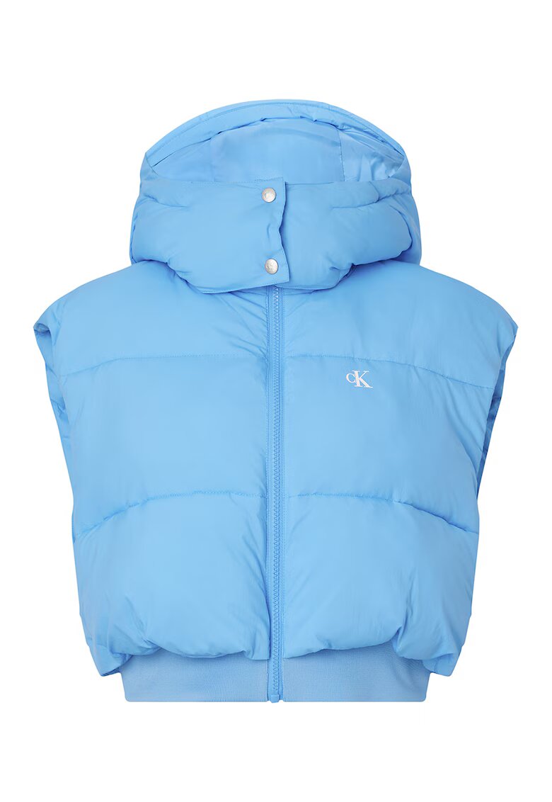 Calvin Klein Jeans Vesta crop cu vatelina si gluga detasabila - Albastru deschis