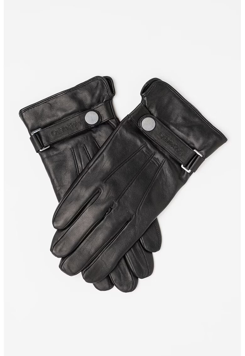 Calvin Klein Manusi din piele cu logo discret - Negru