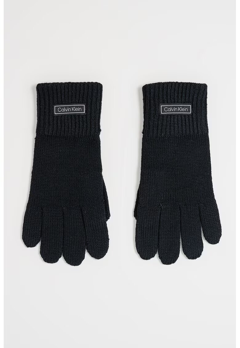 Calvin Klein Manusi tricotate din amestec de lana cu logo - Negru