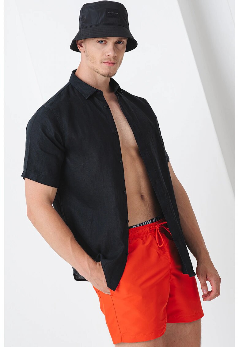 Calvin Klein Pantaloni scurti de baie cu snur si banda logo - Coral