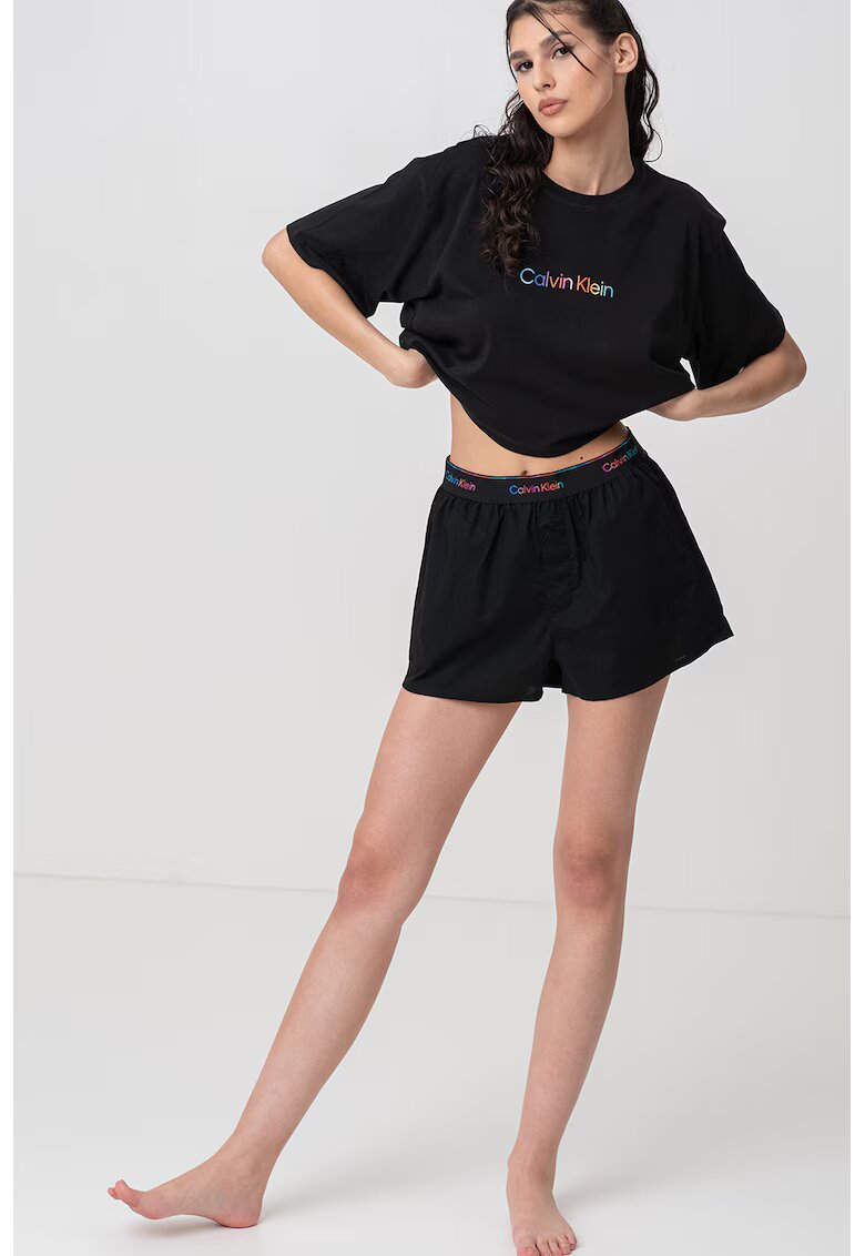 Calvin Klein Pantaloni scurti de pijama cu banda logo in talie - Negru