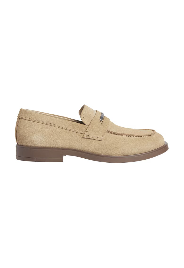 Calvin Klein Pantofi loafer de piele intoarsa cu logo - Maro camel