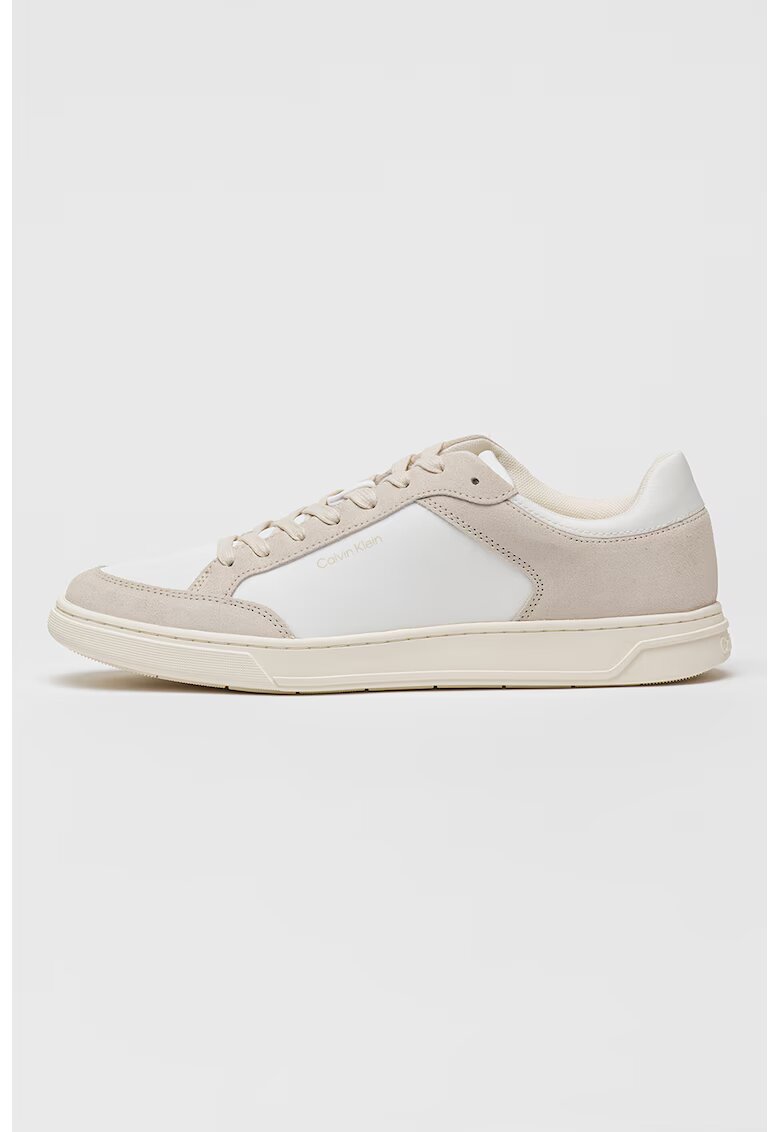 Calvin Klein Pantofi sport cu garnituri de piele intoarsa - Alb/Maro taupe deschis