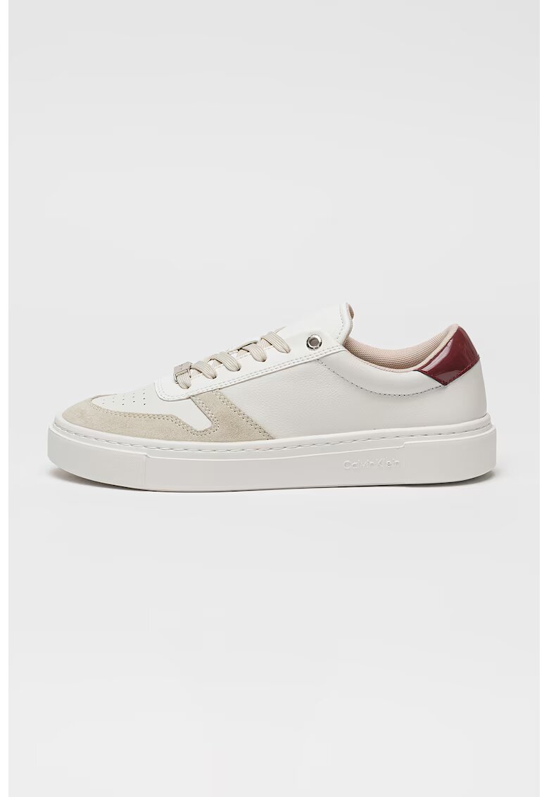 Calvin Klein Pantofi sport cu sireturi si insertii din piele intoarsa Cupsole - Gri deschis/Alb murdar/Violet pruna