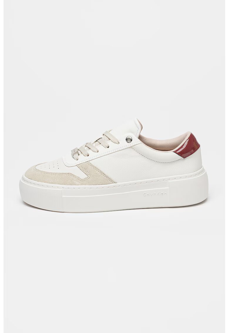 Calvin Klein Pantofi sport cu sireturi si insertii din piele intoarsa Ff Cupsole - Alb/Gri deschis/Violet pruna