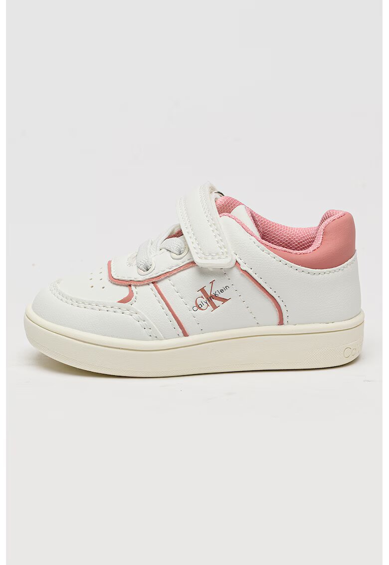Calvin Klein Pantofi sport cu velcro si logo - Alb murdar/Roz