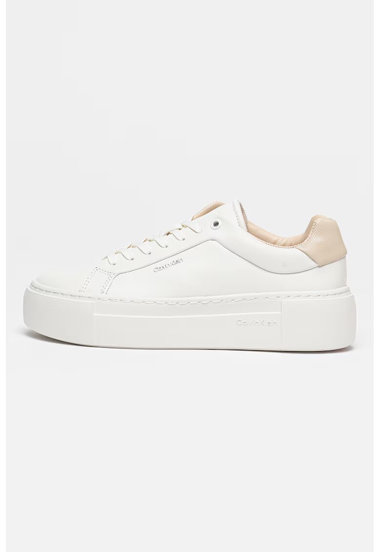 Calvin Klein Pantofi sport de piele cu platforma - Alb/Bej inchis