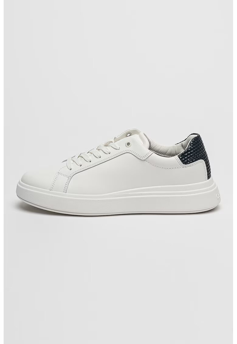 Calvin Klein Pantofi sport de piele cu segment tesut pe spate - Alb/Bleumarin