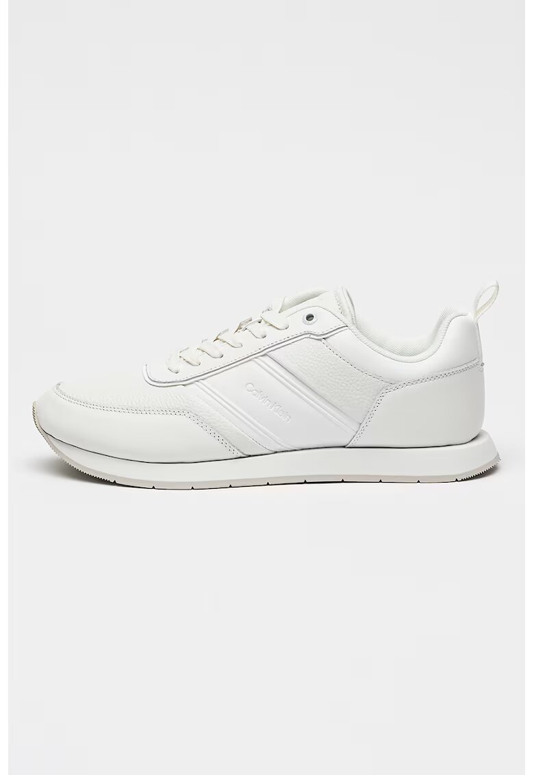 Calvin Klein Pantofi sport de piele cu sireturi - Alb optic