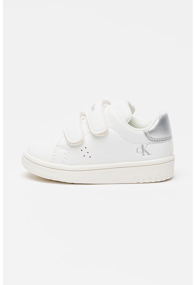 Calvin Klein Pantofi sport de piele ecologica cu velcro - Alb/Argintiu