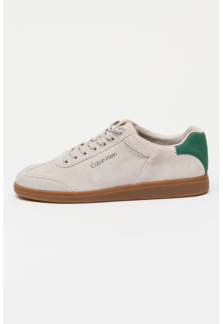 Calvin Klein Pantofi sport de piele intoarsa cu logo lateral si talpa joasa - Verde/Gri deschis