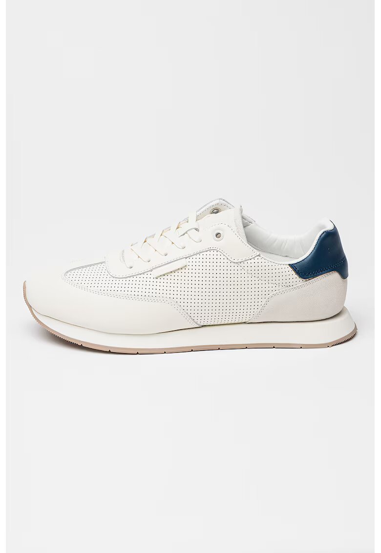 Calvin Klein Pantofi sport din piele cu design perforat - Gri deschis/Alb murdar/Bleumarin