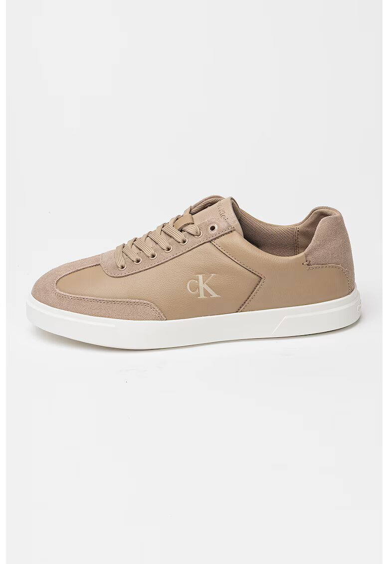 Calvin Klein Pantofi sport din piele cu detalii din piele intoarsa - Bej inchis/Alb murdar