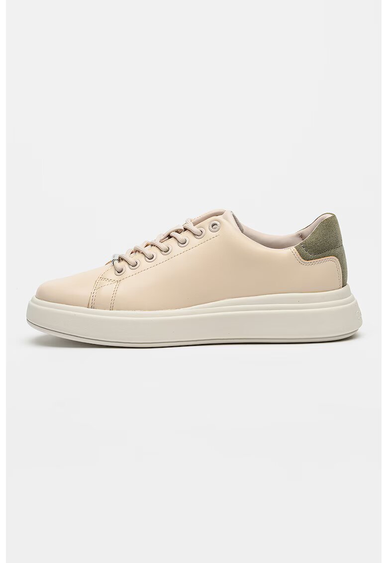 Calvin Klein Pantofi sport din piele cu garnituri din piele intoarsa - Roz pal/Verde sparanghel
