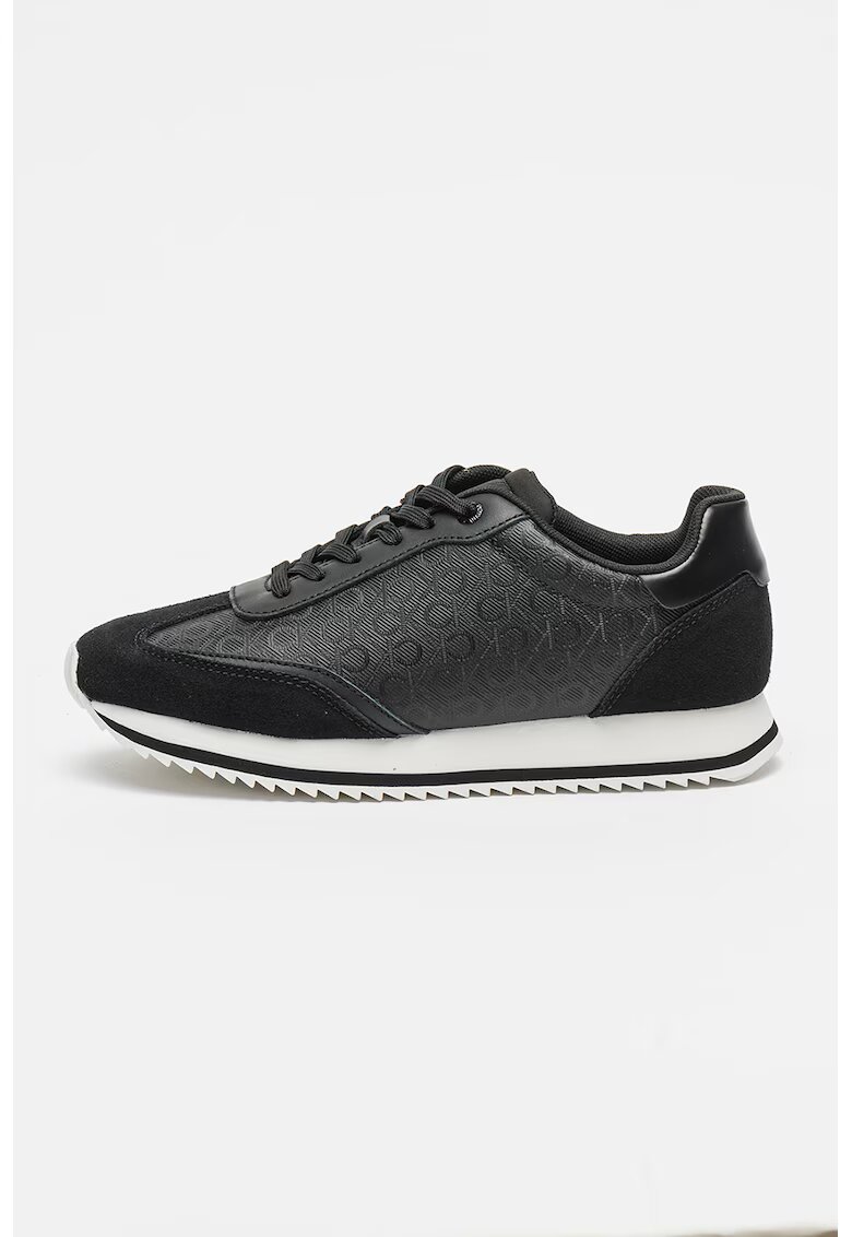 Calvin Klein Pantofi sport din piele ecologica cu garnituri din piele intoarsa - pentru alergat - Negru/Alb murdar
