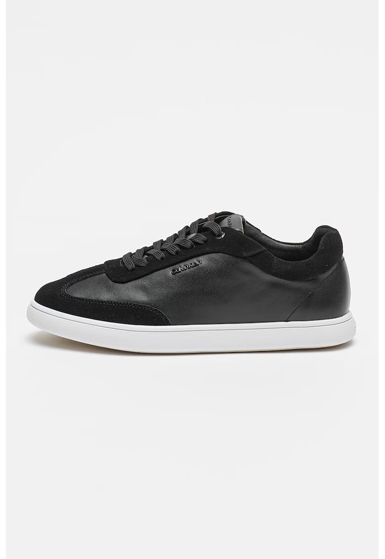 Calvin Klein Pantofi sport din piele si garnituri din piele intoarsa - Negru/Alb optic