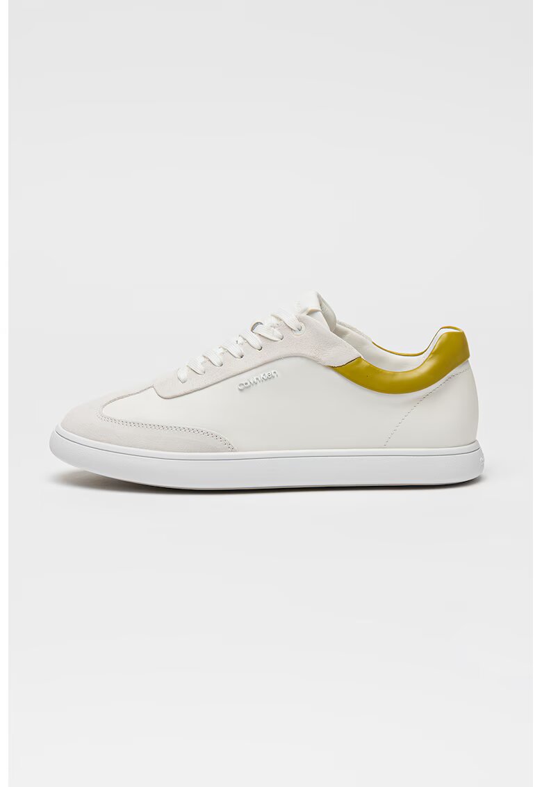 Calvin Klein Pantofi sport din piele si garnituri din piele intoarsa - Verde masliniu/Alb murdar