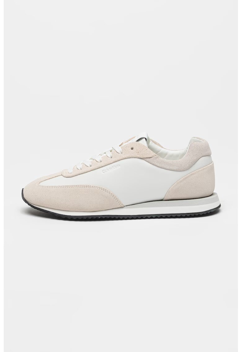 Calvin Klein Pantofi sport din piele si piele intoarsa - Alb/Crem