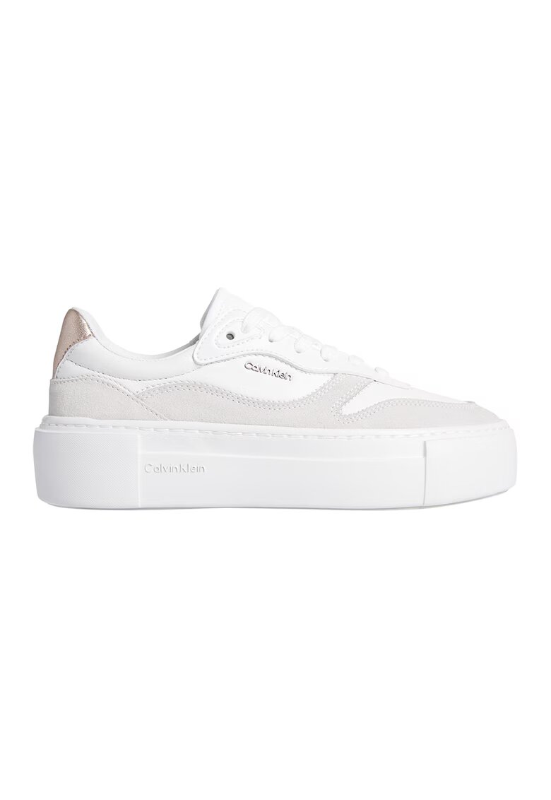 Calvin Klein Pantofi sport flatform cu garnituri de piele intoarsa - Alb