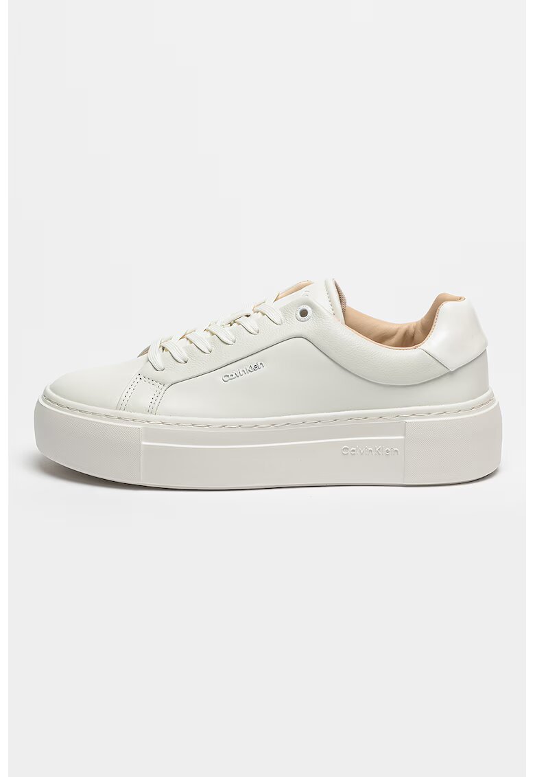 Calvin Klein Pantofi sport flatform de piele - Alb optic/Alb murdar