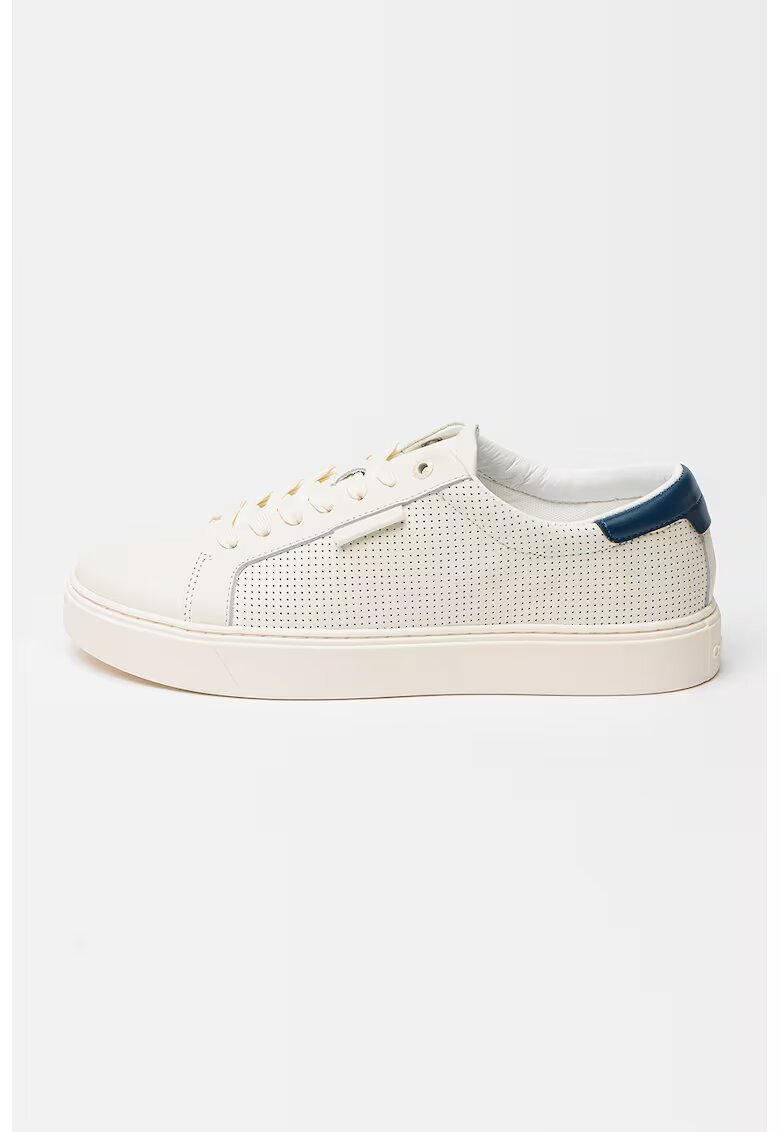 Calvin Klein Pantofi sport low-cut din piele - Alb fildes/Bleumarin