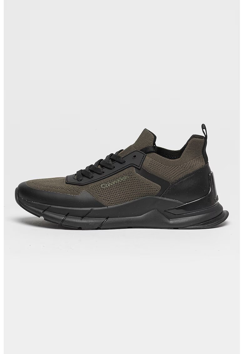 Calvin Klein Pantofi sport slip-on cu insertii de plasa - Negru/Verde masliniu