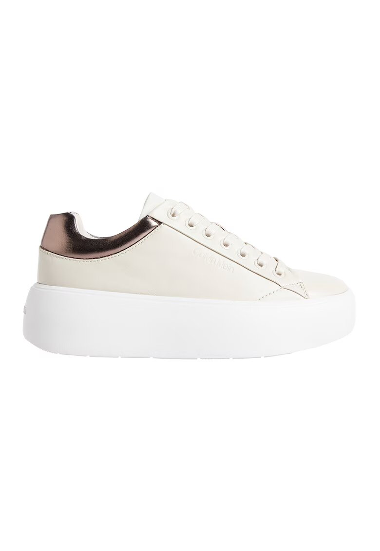 Calvin Klein Pantofi sport wedge de piele - Alb murdar/Bronz