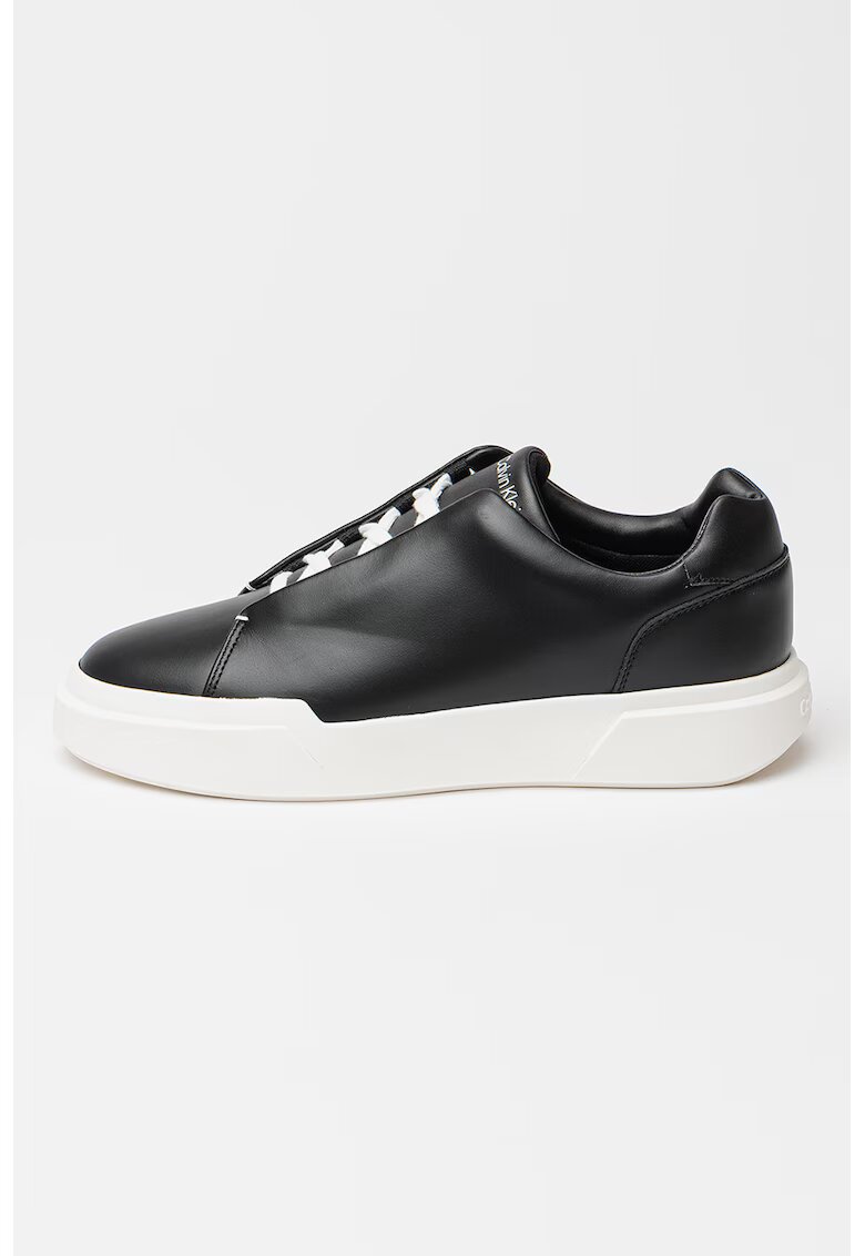 Calvin Klein Pantofi sport wedge din piele - Negru/Alb murdar