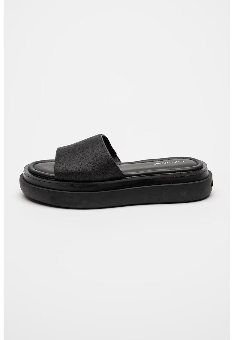 Calvin Klein Papuci cu talpa flatform si model monograma - Negru