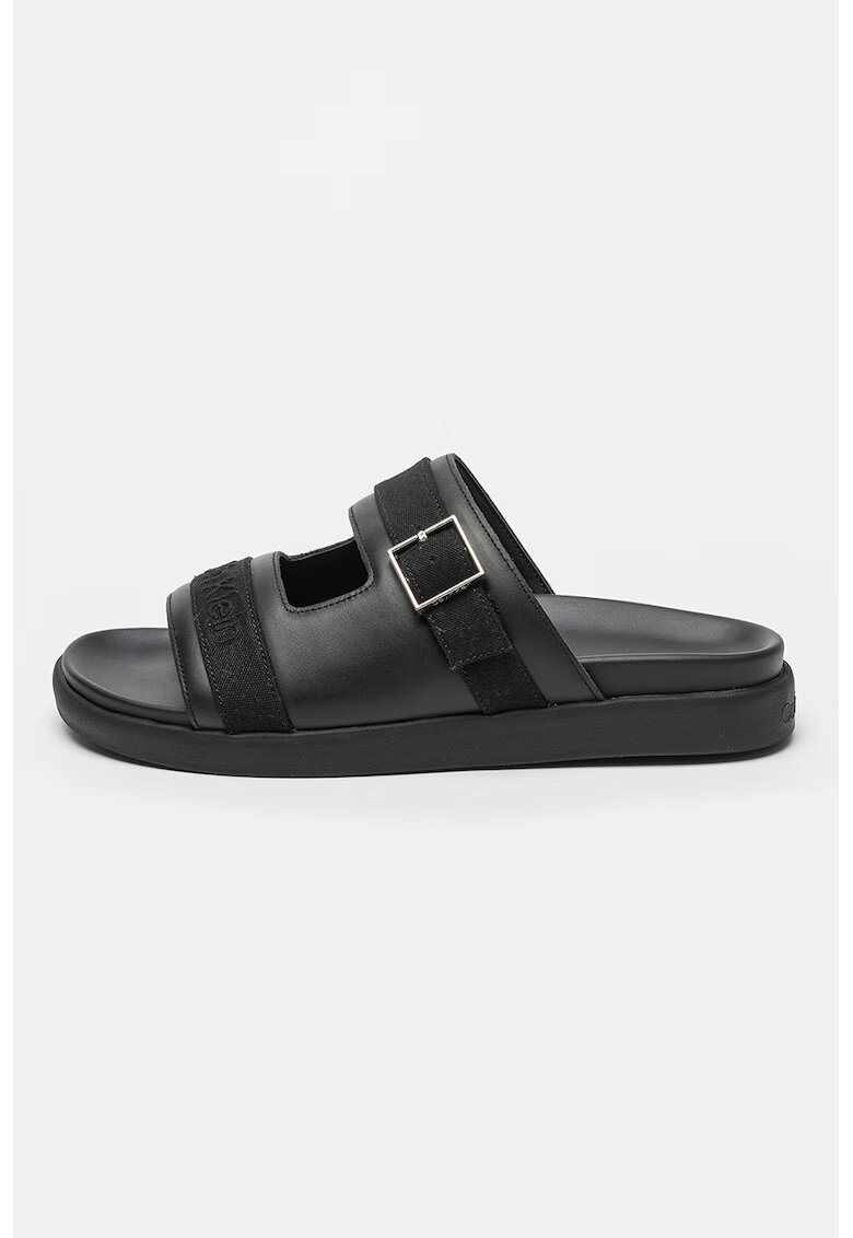 Calvin Klein Papuci din piele cu model cu catarama - Negru
