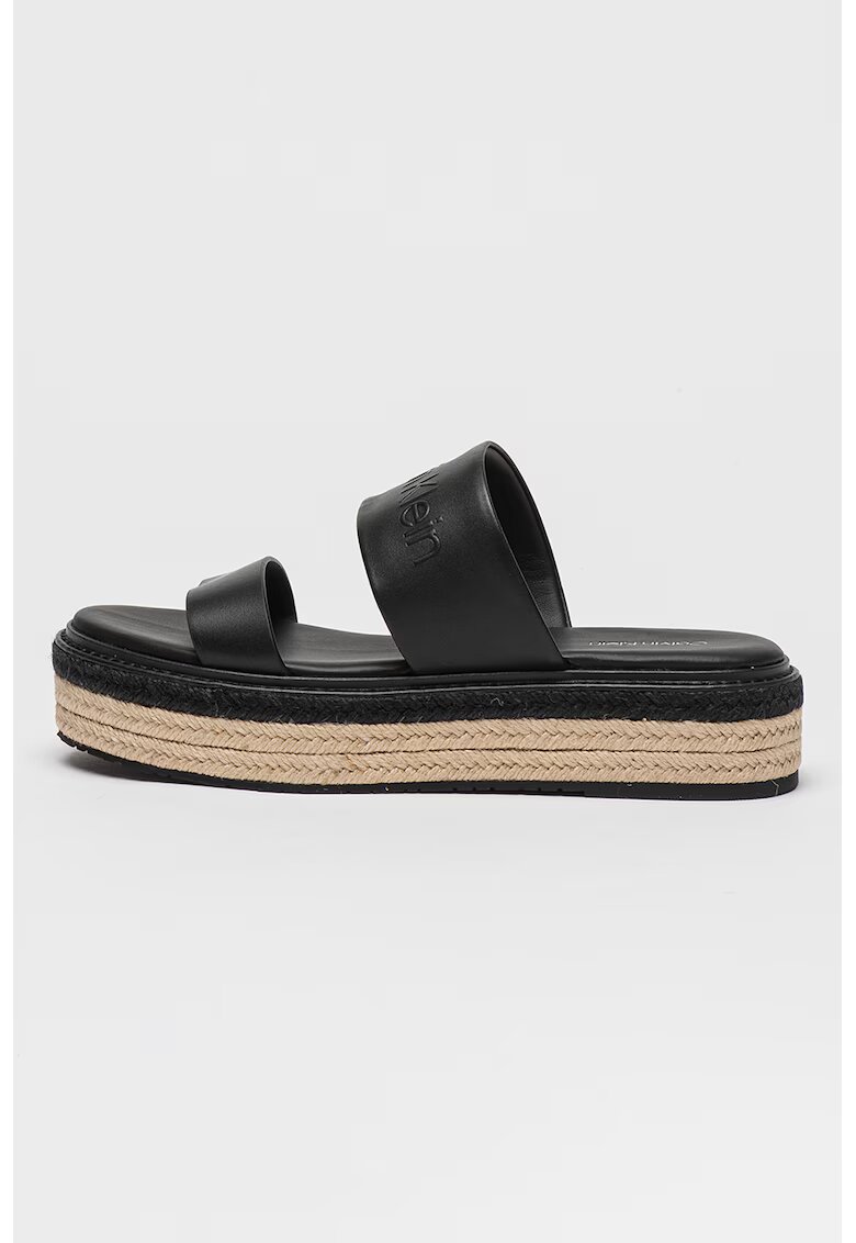 Calvin Klein Papuci din piele flatform cu model uni - Negru