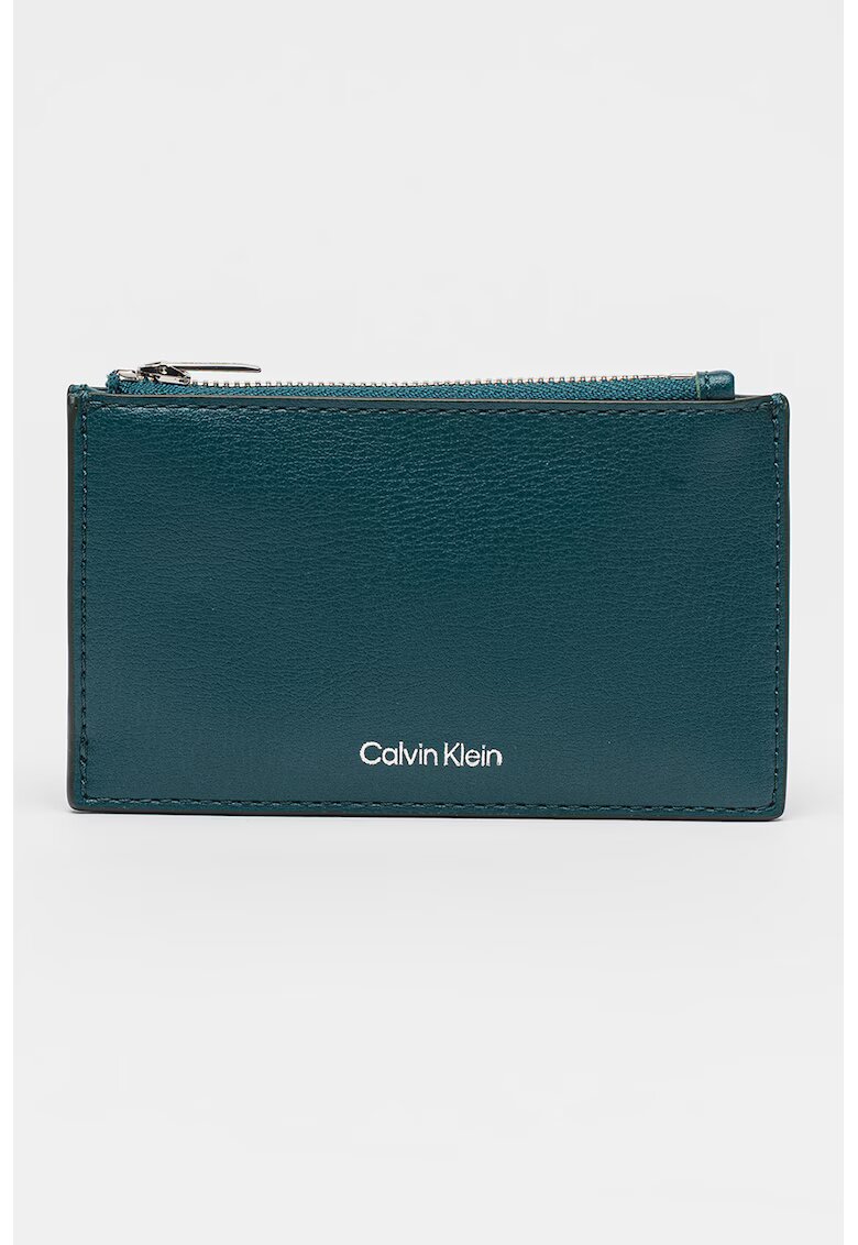 Calvin Klein Portcart din piele ecologica cu detaliu logo - Verde aquamarin
