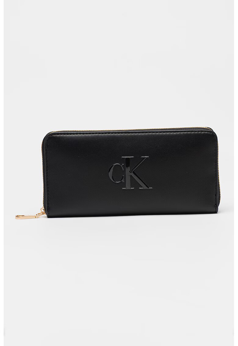 Calvin Klein Portofel de piele ecologica cu fermoar si logo in relief - Negru