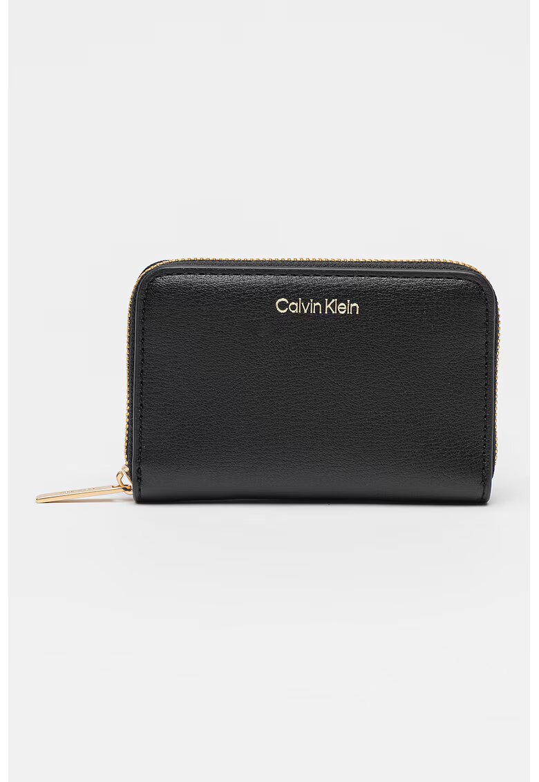 Calvin Klein Portofel de piele ecologica cu logo si fermoar - Negru