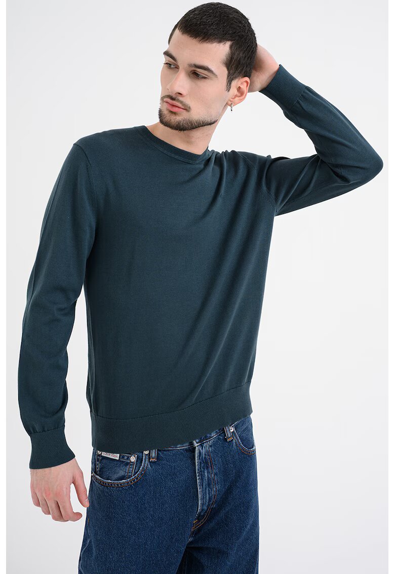 Calvin Klein Pulover cu decolteu la baza gatului si logo discret - Verde englez