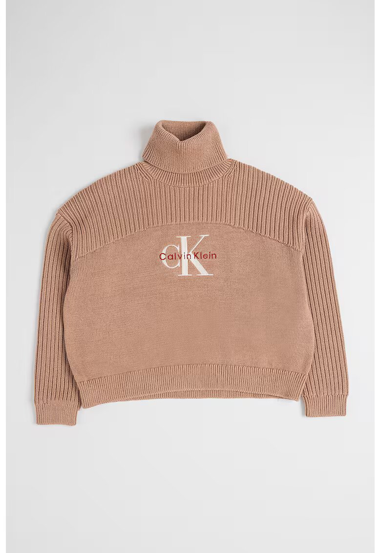 Calvin Klein Pulover cu guler inalt si logo - Bej