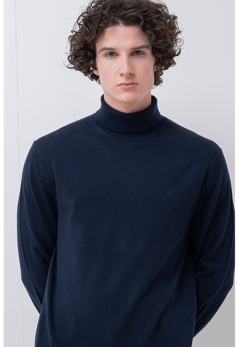 Calvin Klein Pulover din lana cu guler inalt - Bleumarin