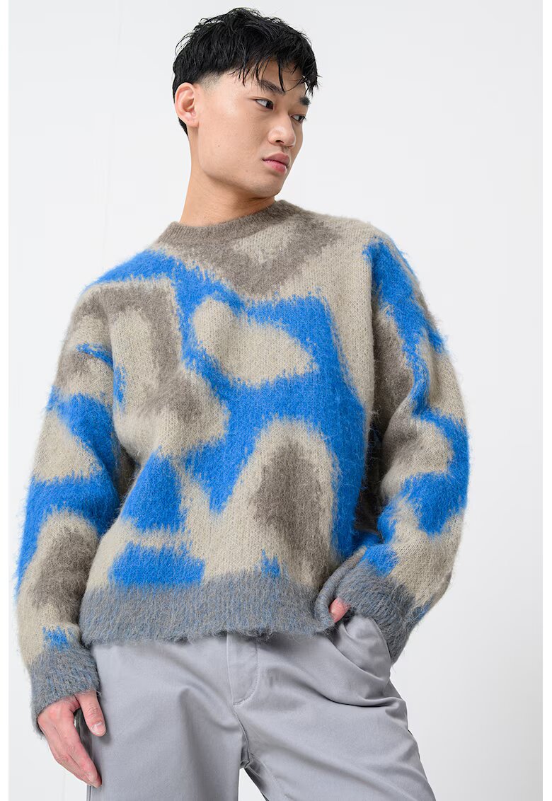 Calvin Klein Pulover lejer cu decolteu la baza gatului - Albastru royal/Maro deschis/Maro camel